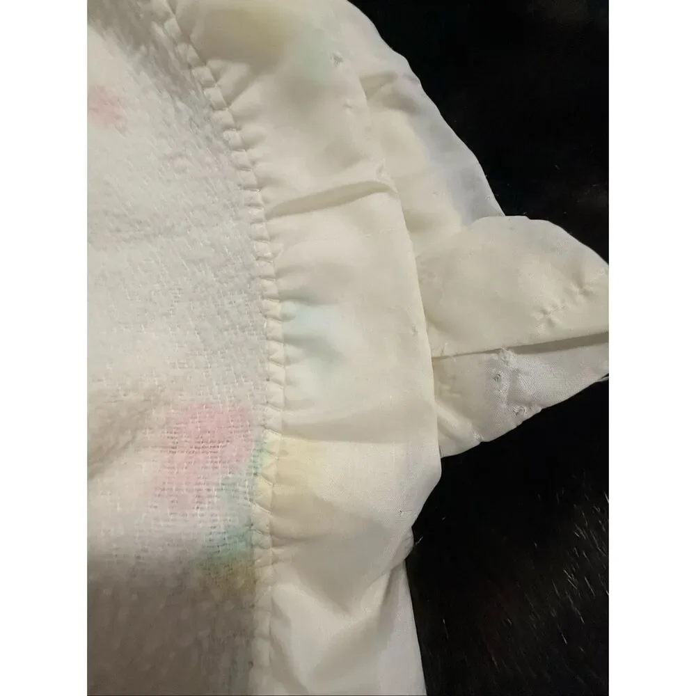 Baby Pepperell Waffle Weave Crib Blanket Satin Trim Edge 35 x 47 Floral Pastel